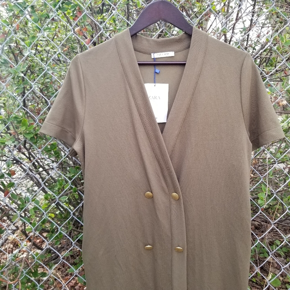 NWT Zara olive green double breasted v neck dress - Picture 7 of 13